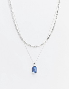 Серебристое многослойное ожерелье с синим камнем Chained & Able-Серебряный