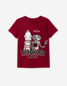 Бордовая футболка с роботами для мальчика Gloria Jeans