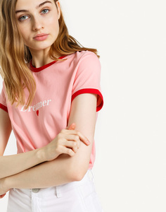 Розовая футболка с надписью Gloria Jeans