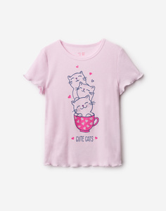Розовая футболка с рисунком для девочки Gloria Jeans