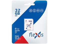 Карта памяти 32Gb - Flexis Micro Secure Digital HC Class 10 U1 FMSD032GU1A с переходником под SD