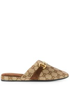 Gucci мюли с пряжкой Horsebit и узором GG Supreme