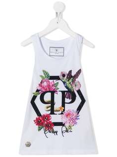 Philipp Plein декорированный топ Flowers без рукавов