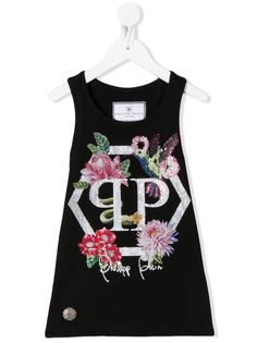 Philipp Plein декорированный топ Flowers без рукавов