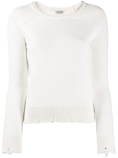 Saint Laurent свитер с круглым вырезом и эффектом потертости