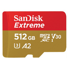 Карта памяти microSD UHS-I U3 Sandisk Extreme 512 ГБ, 160 МБ/с, Class 10, SDSQXA1-512G-GN6MA, 1 шт., переходник SD