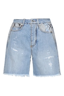 Синие джинсовые шорты с бахромой Ermanno Scervino