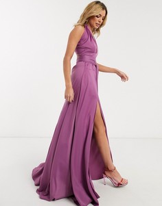 Лавандовое атласное платье макси Yaura-Фиолетовый цвет