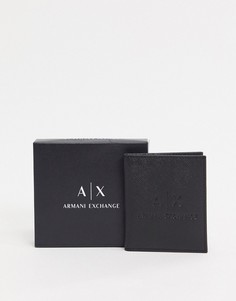 Черная кожаная визитница с тисненым логотипом Armani Exchange-Черный