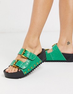Зеленые кожаные шлепанцы с эффектом крокодиловой кожи Kurt Geiger London-Зеленый цвет