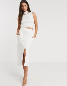 Трикотажная юбка миди с разрезом Fashion Union-Белый