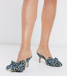Мюли на каблуке для широкой стопы с леопардовым принтом и бантами Co Wren-Мульти
