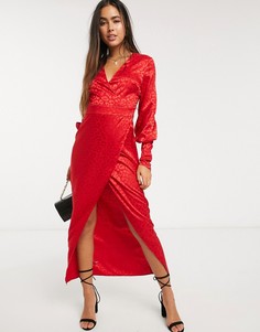 Красное платье макси с запахом и леопардовым узором Liquorish-Красный