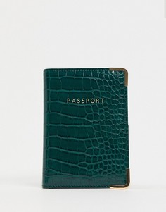 Зеленая обложка для паспорта с крокодиловым эффектом ASOS DESIGN-Зеленый