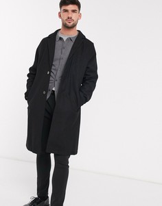 Черное пальто с добавлением шерсти Harry Brown-Черный