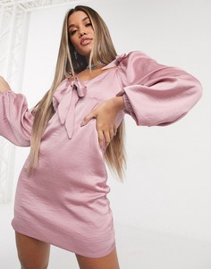 Атласное приталенное платье с завязками Missguided-Розовый