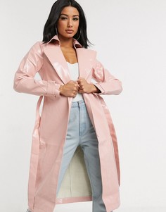 Розовая длинная куртка с поясом In The Style-Розовый