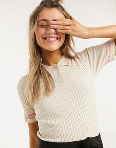 Розовая трикотажная футболка-поло в полоску Monki Valle-Розовый