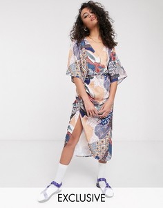 Платье миди с запахом и принтом ASOS MADE IN KENYA-Многоцветный