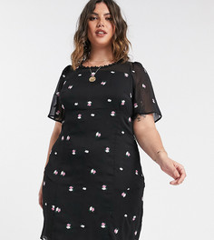 Платье мини с цветочной вышивкой и прозрачным слоем Fashion Union Plus-Черный