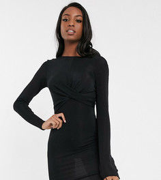 Блестящее облегающее платье с длинными рукавами и перекрутом Only-Черный цвет