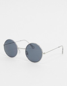 Круглые солнцезащитные очки с темно-синими стеклами ASOS DESIGN-Серебряный