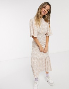 Бледно-розовое платье миди с принтом пейсли и открытой спиной Miss Selfridge-Многоцветный