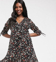 Черное платье мини с запахом и завязками на рукавах New Look Maternity-Черный