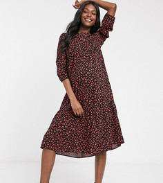 Черное свободное платье макси с цветочным принтом New Look Maternity-Черный
