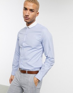 Голубая узкая рубашка в полоску с контрастным круглым воротником Shelby & Sons-Белый