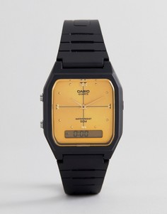 Часы с золотистым циферблатом и черным каучуковым ремешком Casio AW48HE-9A-Черный
