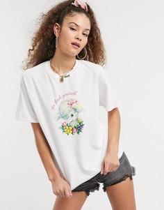 Oversized-футболка бойфренда с принтом овечки New Girl Order-Белый