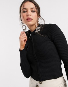 Черный трикотажный топ-поло Bershka