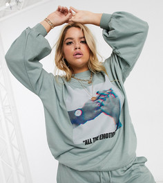 Oversized-свитшот от комплекта с принтом Public Desire Curve-Зеленый