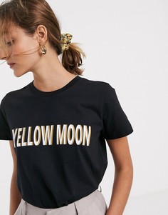 Футболка с надписью "Yellow Moon" Gestuz-Черный