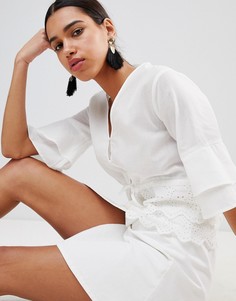 Чайная блузка на пуговицах с вышивкой ришелье Fashion Union-Белый