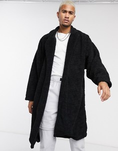 Черное плюшевое oversized-пальто ASOS DESIGN-Черный