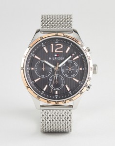 Серебристые часы с сетчатым браслетом и хронографом Tommy Hilfiger 1791466 - 46 мм-Серебряный