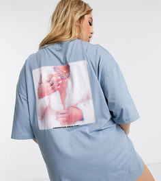 Платье-футболка в стиле oversized с надписью "unapologetic" и принтом Public Desire Curve-Синий
