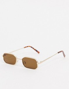 Прямоугольные солнцезащитные очки в золотистой оправе River Island-Золотой