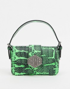 Миниатюрная кожаная сумка зеленого цвета с отделкой под кожу змеи Kurt Geiger London-Зеленый