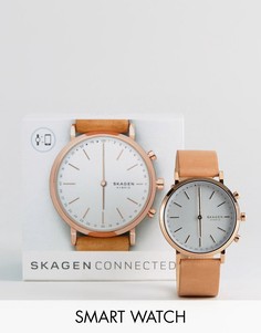 Смарт-часы со светло-коричневым ремешком Skagen Hald-Золотой