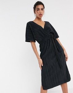 Черное плиссированное платье миди с запахом и рукавами-кимоно Y.A.S-Черный