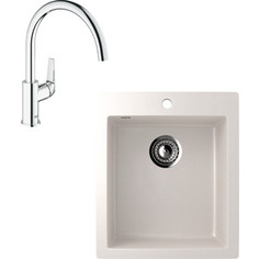 Кухонная мойка и смеситель EcoStone ES-014 Grohe BauFlow белая (ES-14-331, 31230000)