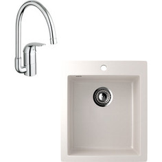 Кухонная мойка и смеситель EcoStone ES-014 Grohe Euroeco белая (ES-14-331, 32752000)