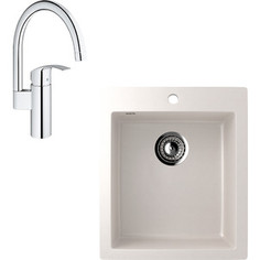 Кухонная мойка и смеситель EcoStone ES-014 Grohe Eurosmart белая (ES-14-331, 33202002)