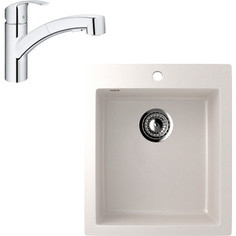 Кухонная мойка и смеситель EcoStone ES-014 Grohe Eurosmart белая (ES-14-331, 30305000)