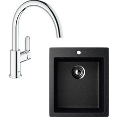 Кухонная мойка и смеситель EcoStone ES-014 Grohe BauEdge черная (ES-14-308, 31367000)