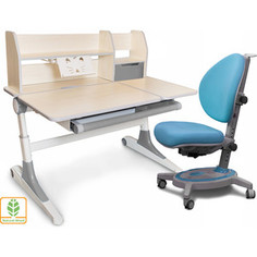 Комплект Mealux Парта Ontario + кресло Stanford (BD-600 WG + Y-130 KBL) столешница клен дерево/пластик серый/обивка голубая
