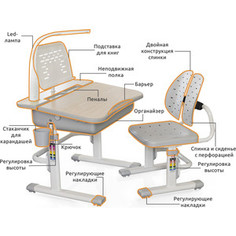 Комплект мебели (столик + стульчик) Mealux EVO-03 G с лампой столешница клен/пластик серый